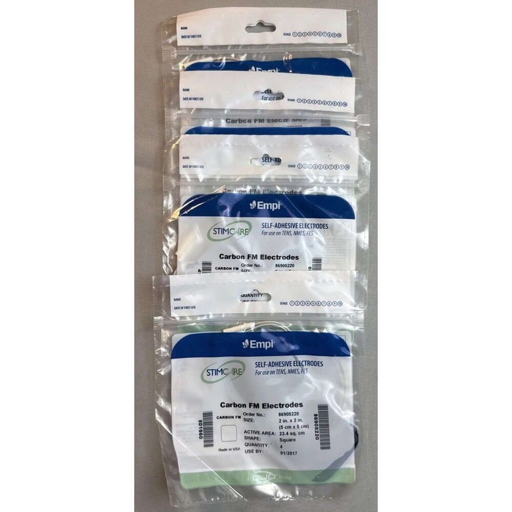 4 Empi StimCare Carbon FM Electrodes 86905220 Bundle of 5 Square NEW Sealed 2014